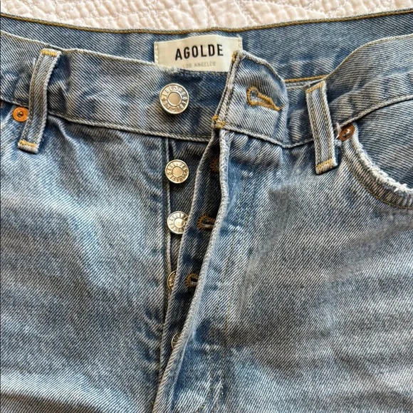 Agolde Parker Light Blue Distressed Jean Shorts Size 28 - Picture 3 of 6